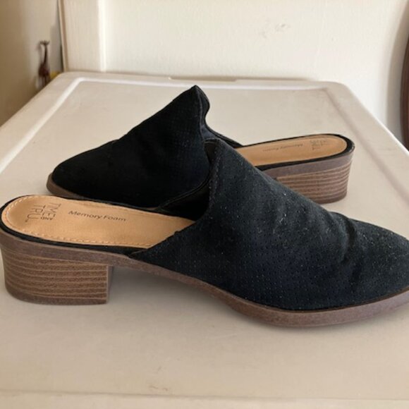 Black Suede-Like Memory Foam Mules - Picture 1 of 4